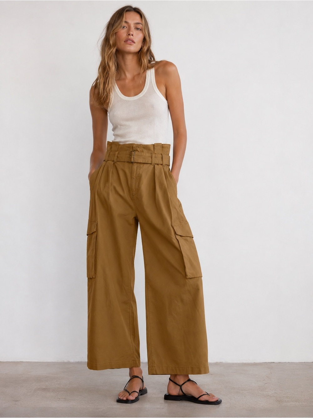 AGOLDE Womens Paperbag Waist Wide Leg Cargo Pants Khaki Brown Size 27 utility